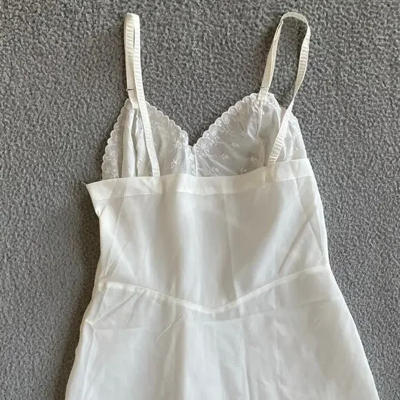 Vintage Slip Chemise Dress Medium 38 Sheer Embroidery White Lingerie Coquette - Picture 6 of 14